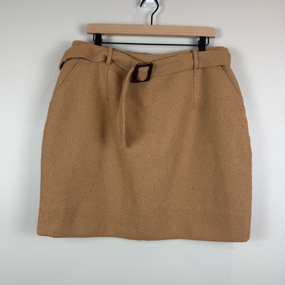 Kiel James Patrick The Darling Mini Skirt Women's 14 Tan Wool Blend Belted NWT